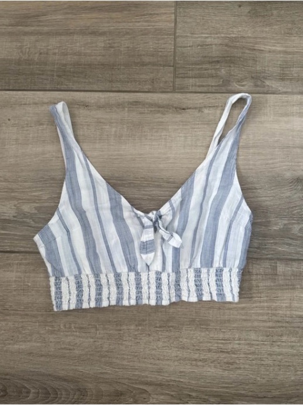 Abercrombie & Fitch Blue and White Striped Tie-Front Crop Top